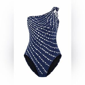 Gideon Oberson Navy One Shoulder One Piece Swimsuit Abstract Print Size 10